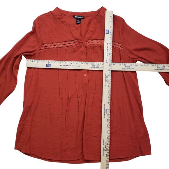 BYdesign Top Womens Large Orange Crochet Roll Tab Sleeve Button Front Boho - Picture 6 of 11